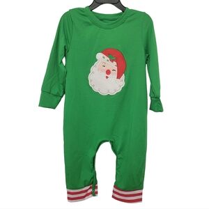 Toddler Kids Santa Christmas Bodysuit Green White Red Stripe Size 2T Unisex